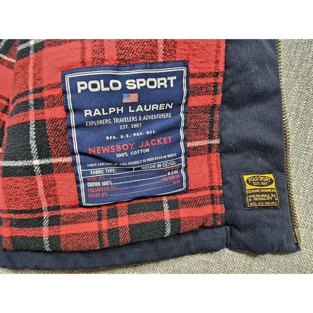 Vintage Polo Sport Ralph Lauren Jacket Mens Large Blue Newsboy Belted Zip Plaid